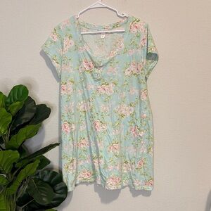 100% cotton Floral Print Pajama shirt with pockets - Mint and Pink